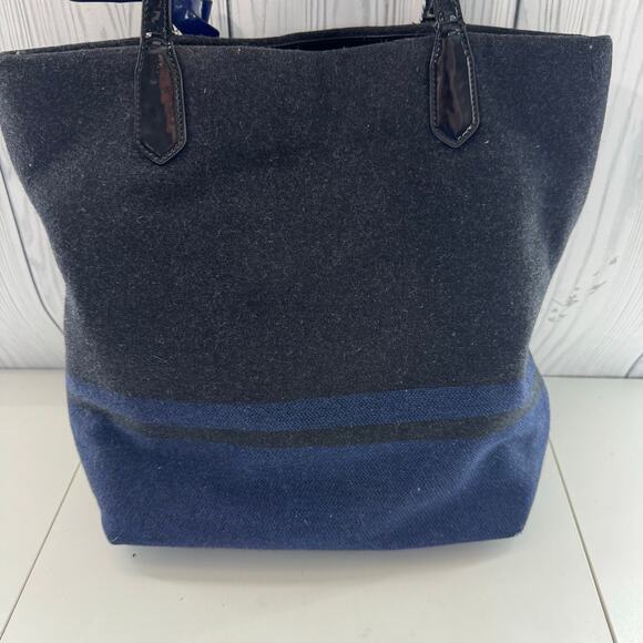 Vintage Y2K Coach 24665 Stripe North South Tote Bag Navy Blue & Black Preppy - Picture 2 of 10